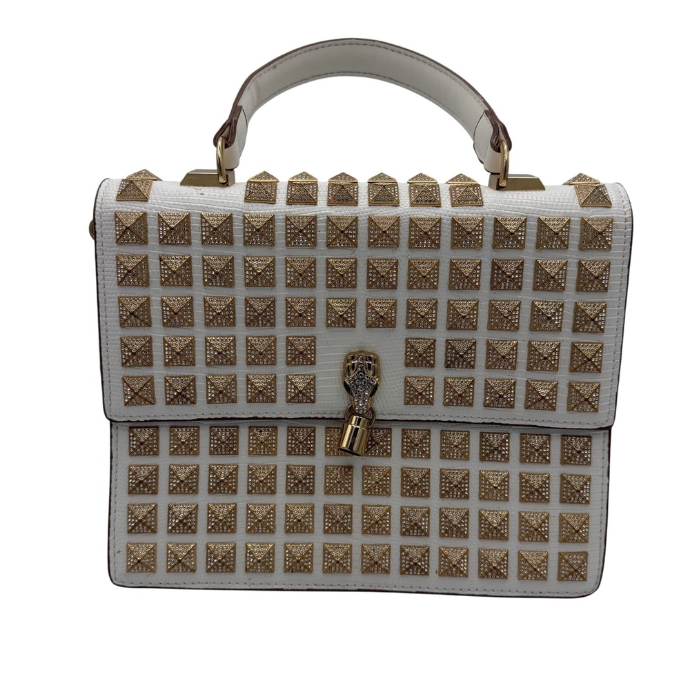 ALDO Luxury Collection White Rhinestone Studded Structured Top Handle Bag *READ*